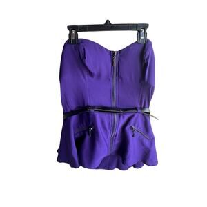 2B Bebe Tube Top Womens LARGE Strapless Babydoll Corset Purple Front Zip Y2K NEW